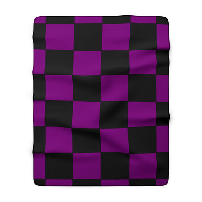 Purple, Black Retro Check Blanket Throw