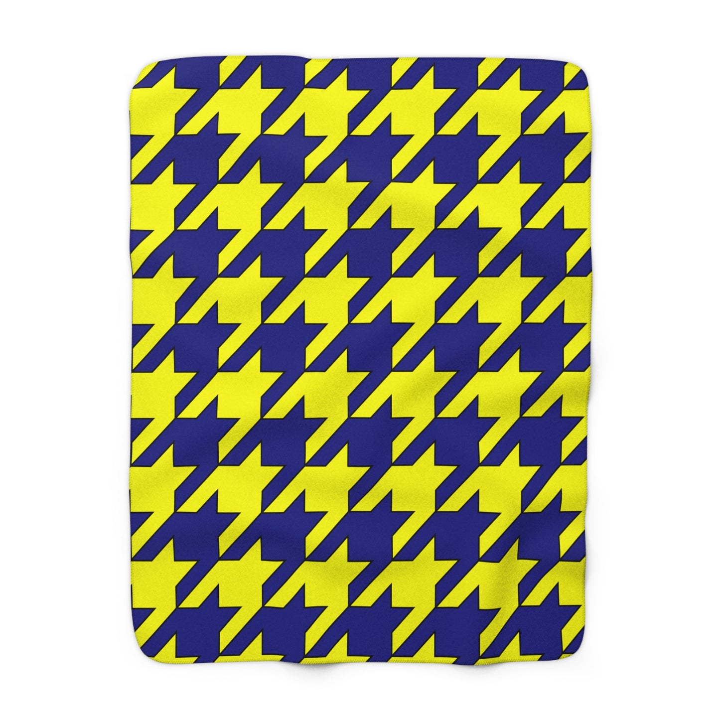 Navy Blue, Yellow Retro Houndstooth Blanket Throw