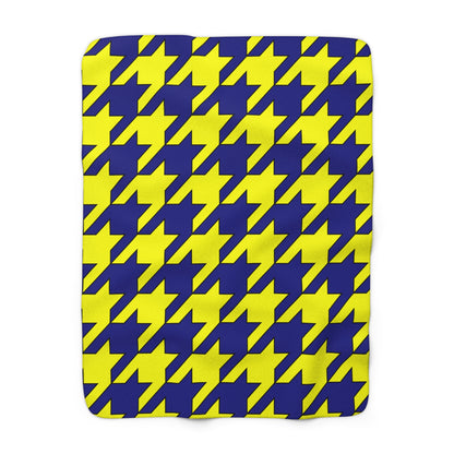 Navy Blue, Yellow Retro Houndstooth Blanket Throw