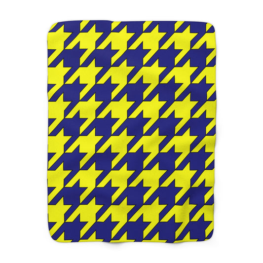 Navy Blue, Yellow Retro Houndstooth Blanket Throw