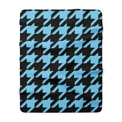 Sky Blue, Black Retro Houndstooth Blanket Throw