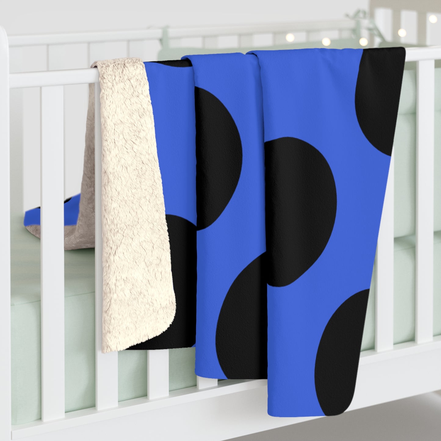 Royal Blue, Black Retro Polka Dots Blanket Throw