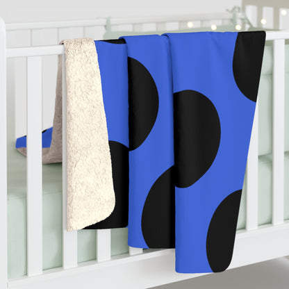 Royal Blue, Black Retro Polka Dots Blanket Throw