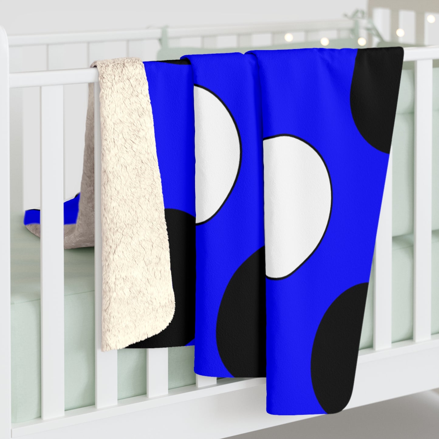 Blue, Black, White Retro Polka Dots Blanket Throw