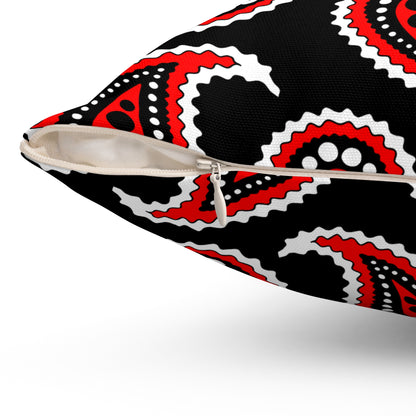 Black, White, Red Retro Paisley Cushion Pillow