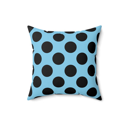 Sky Blue, Black Retro Polka Dots Cushion Pillow