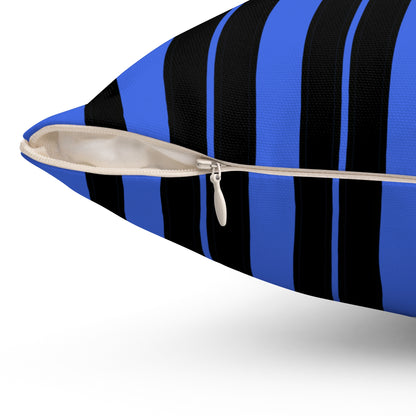 Royal Blue, Black Retro Stripes Cushion Pillow