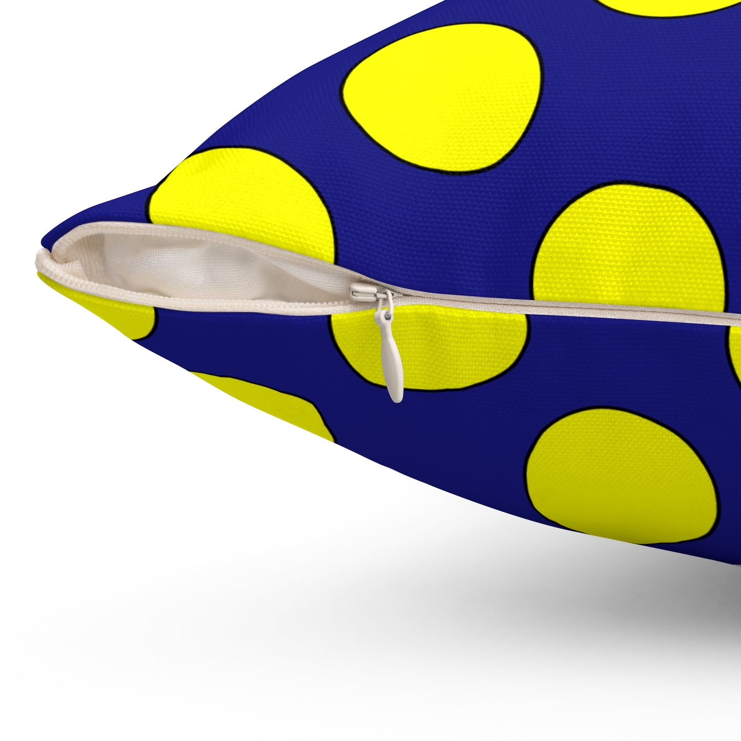 Navy Blue, Yellow Retro Polka Dots Cushion Pillow