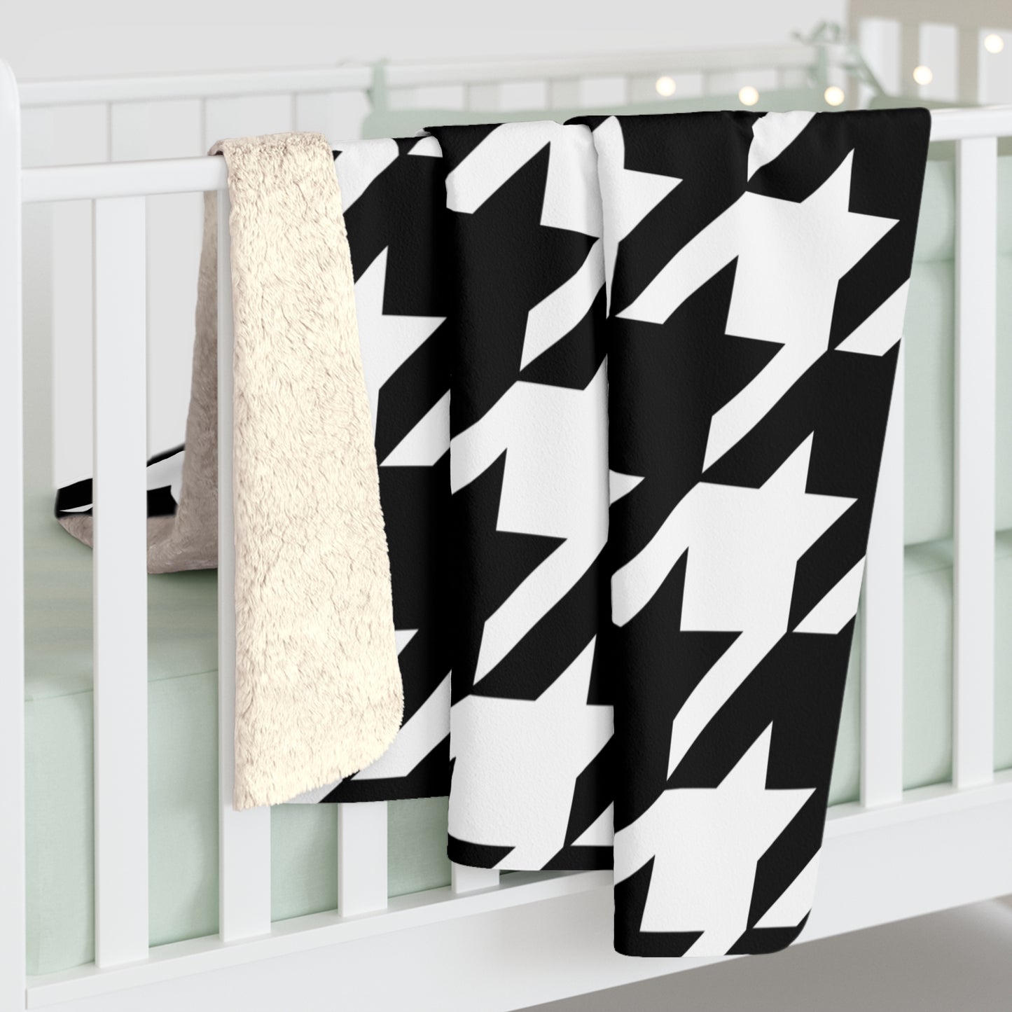 White, Black Retro Houndstooth Blanket Throw