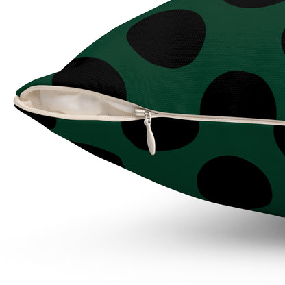 Dark Green, Black Retro Polka Dots Cushion Pillow
