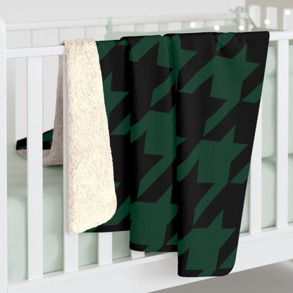 Dark Green, Black Retro Houndstooth Blanket Throw
