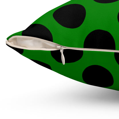 Green, Black Retro Polka Dots Cushion Pillow