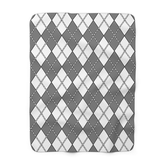 Grey, White Retro Argyle Blanket Throw