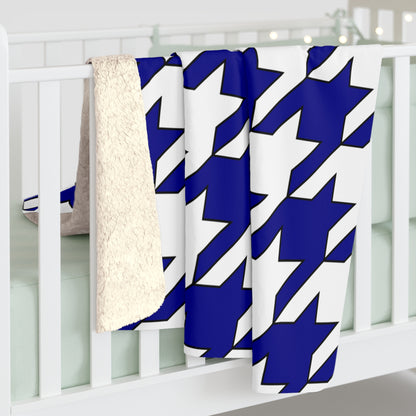 Dark Blue, White Retro Houndstooth Blanket Throw