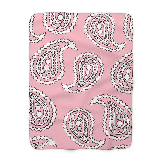 Pink, White Retro Paisley Blanket Throw