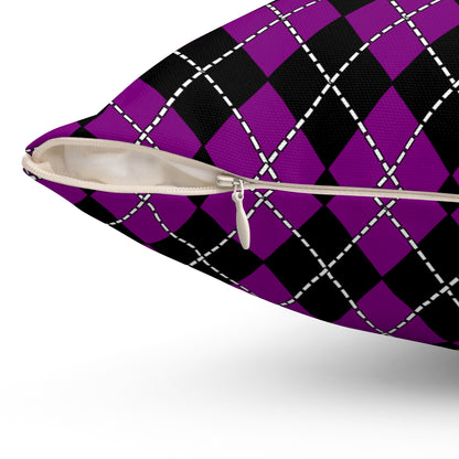 Purple, Black Retro Argyle Cushion Pillow