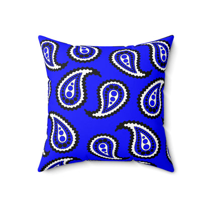 Blue, Black, White Retro Paisley Cushion Pillow