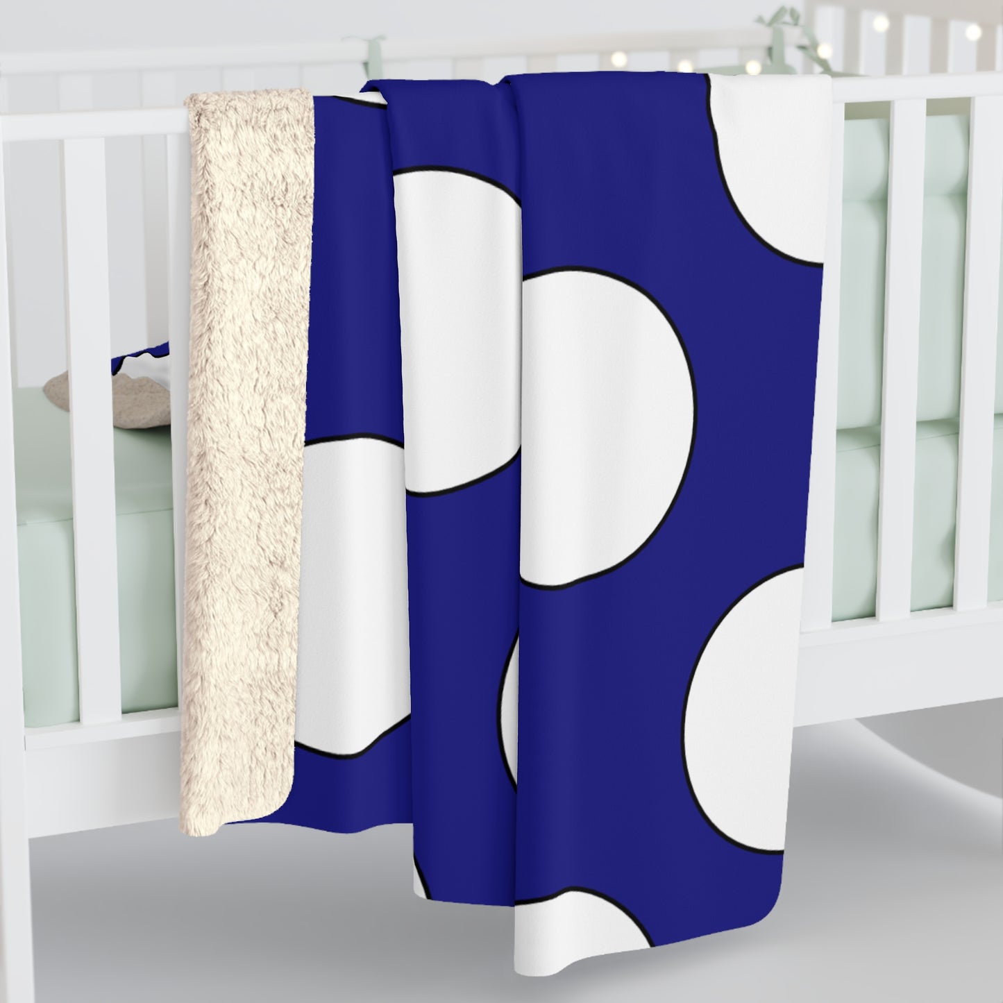 Navy Blue, White Retro Polka Dots Blanket Throw