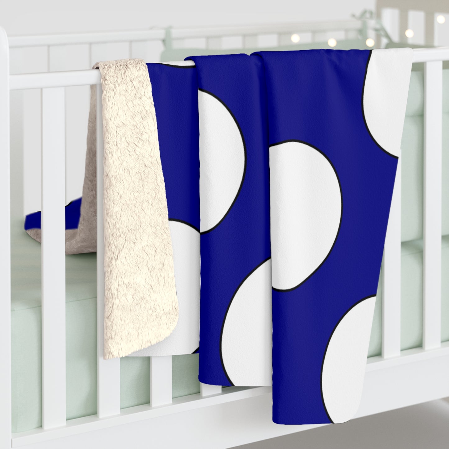 Dark Blue, White Retro Polka Dots Blanket Throw