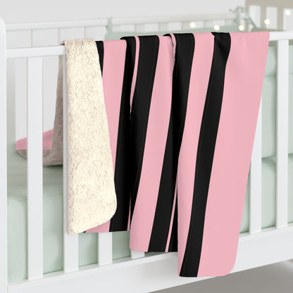 Pink, Black Retro Stripes Blanket Throw