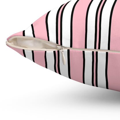 Pink, White Retro Stripes Cushion Pillow