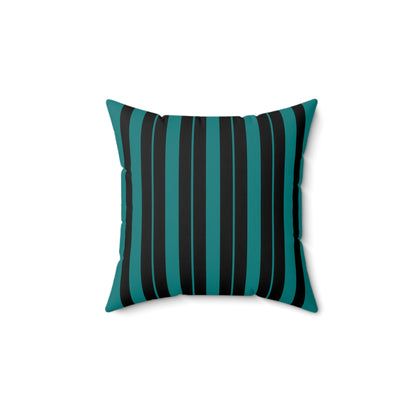 Teal, Black Retro Stripes Cushion Pillow