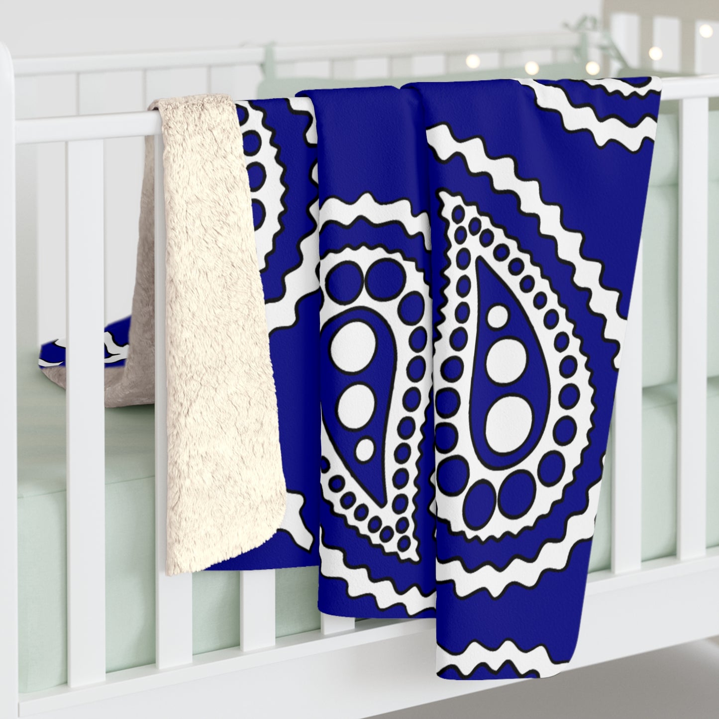 Dark Blue, White Retro Paisley Blanket Throw