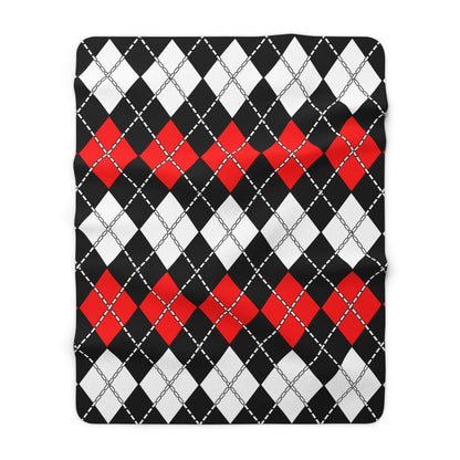 Black, White, Red Retro Argyle Blanket Throw