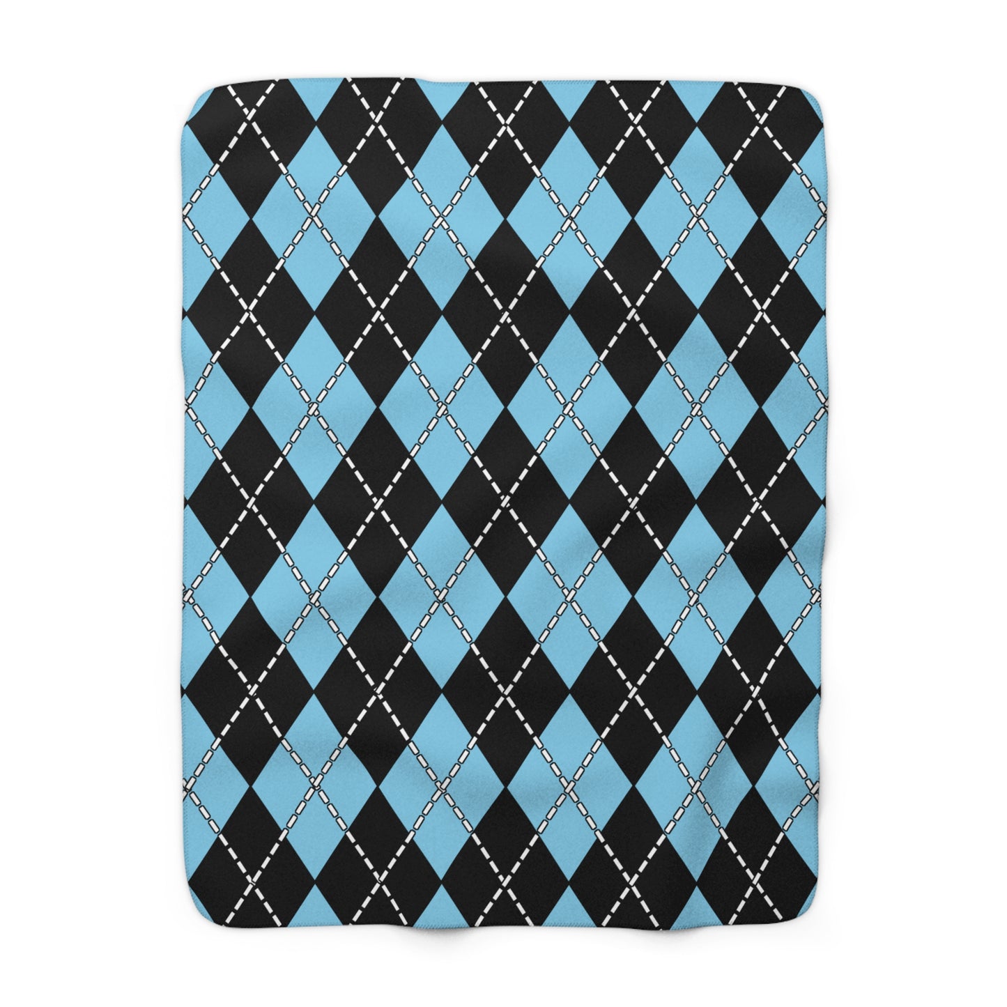 Sky Blue, Black Retro Argyle Blanket Throw