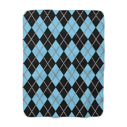 Sky Blue, Black Retro Argyle Blanket Throw
