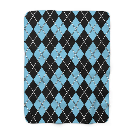 Sky Blue, Black Retro Argyle Blanket Throw