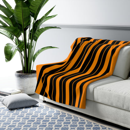 Dark Orange, Black Retro Stripes Blanket Throw