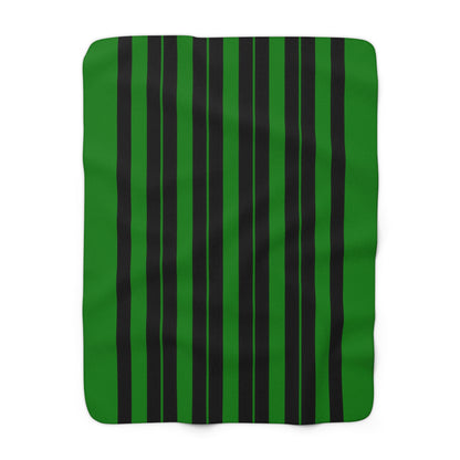 Green, Black Retro Stripes Blanket Throw