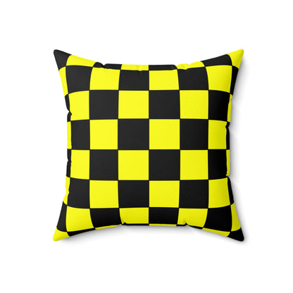 Yellow, Black Retro Check Cushion Pillow