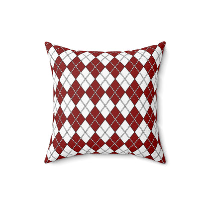 Dark Red, White Retro Argyle Cushion Pillow