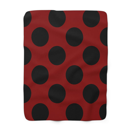 Dark Red, Black Retro Polka Dots Blanket Throw