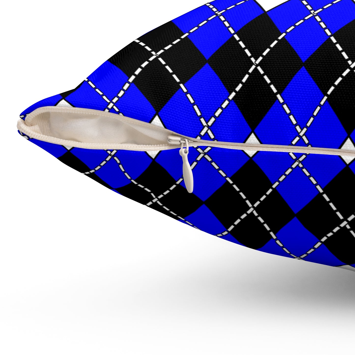 Blue, Black, White Retro Argyle Cushion Pillow