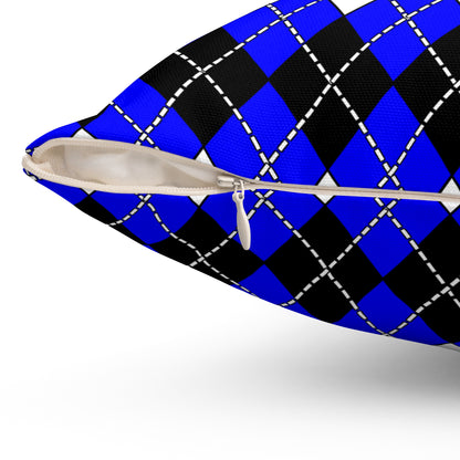 Blue, Black, White Retro Argyle Cushion Pillow