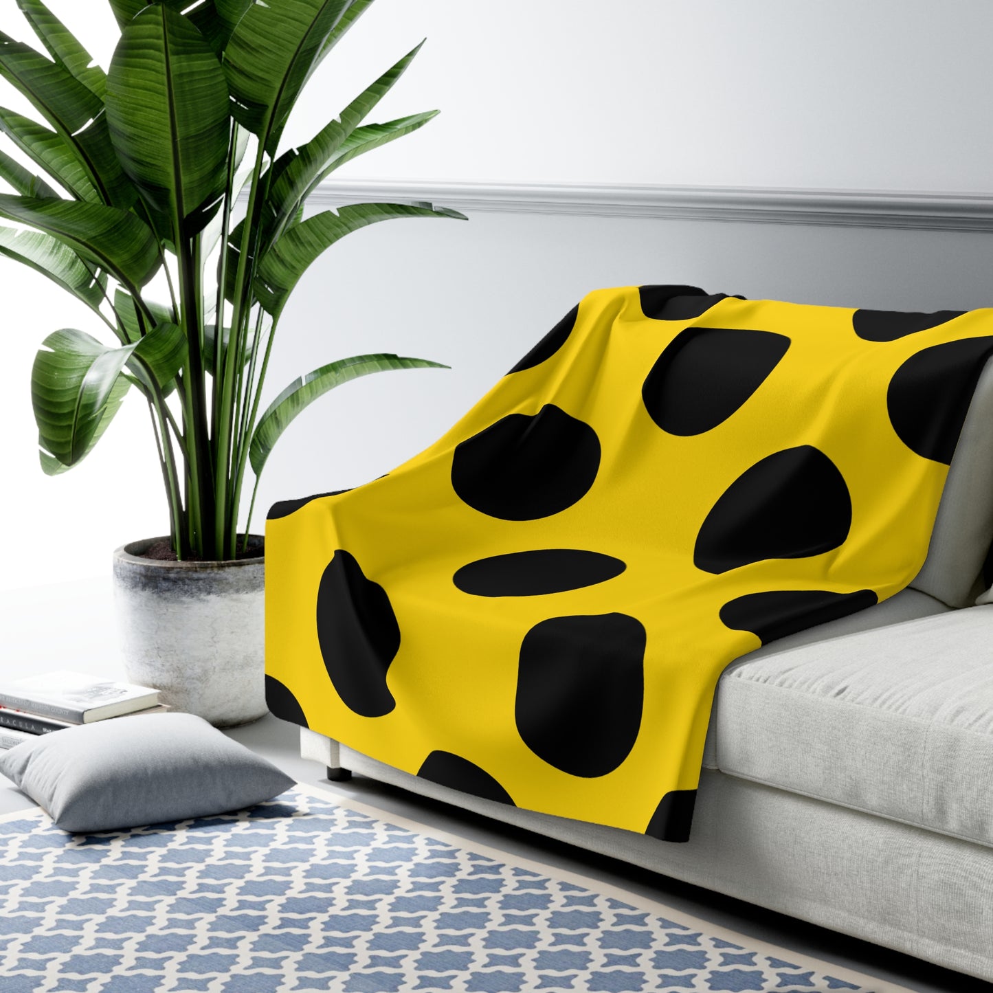 Gold, Black Retro Polka Dots Blanket Throw