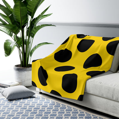 Gold, Black Retro Polka Dots Blanket Throw