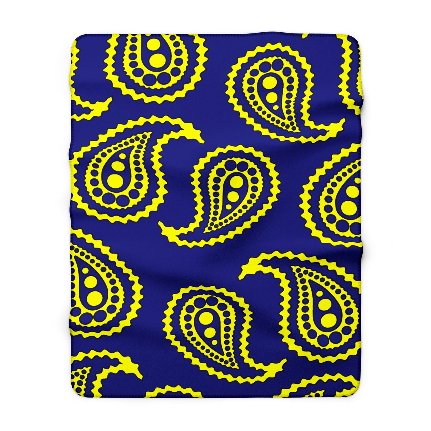 Navy Blue, Yellow Retro Paisley Blanket Throw