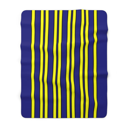 Navy Blue, Yellow Retro Stripes Blanket Throw