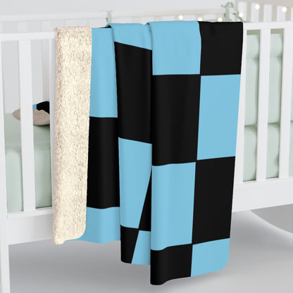 Sky Blue, Black Retro Check Blanket Throw