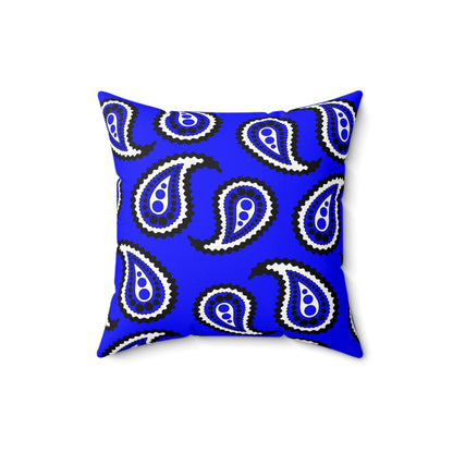 Blue, Black, White Retro Paisley Cushion Pillow