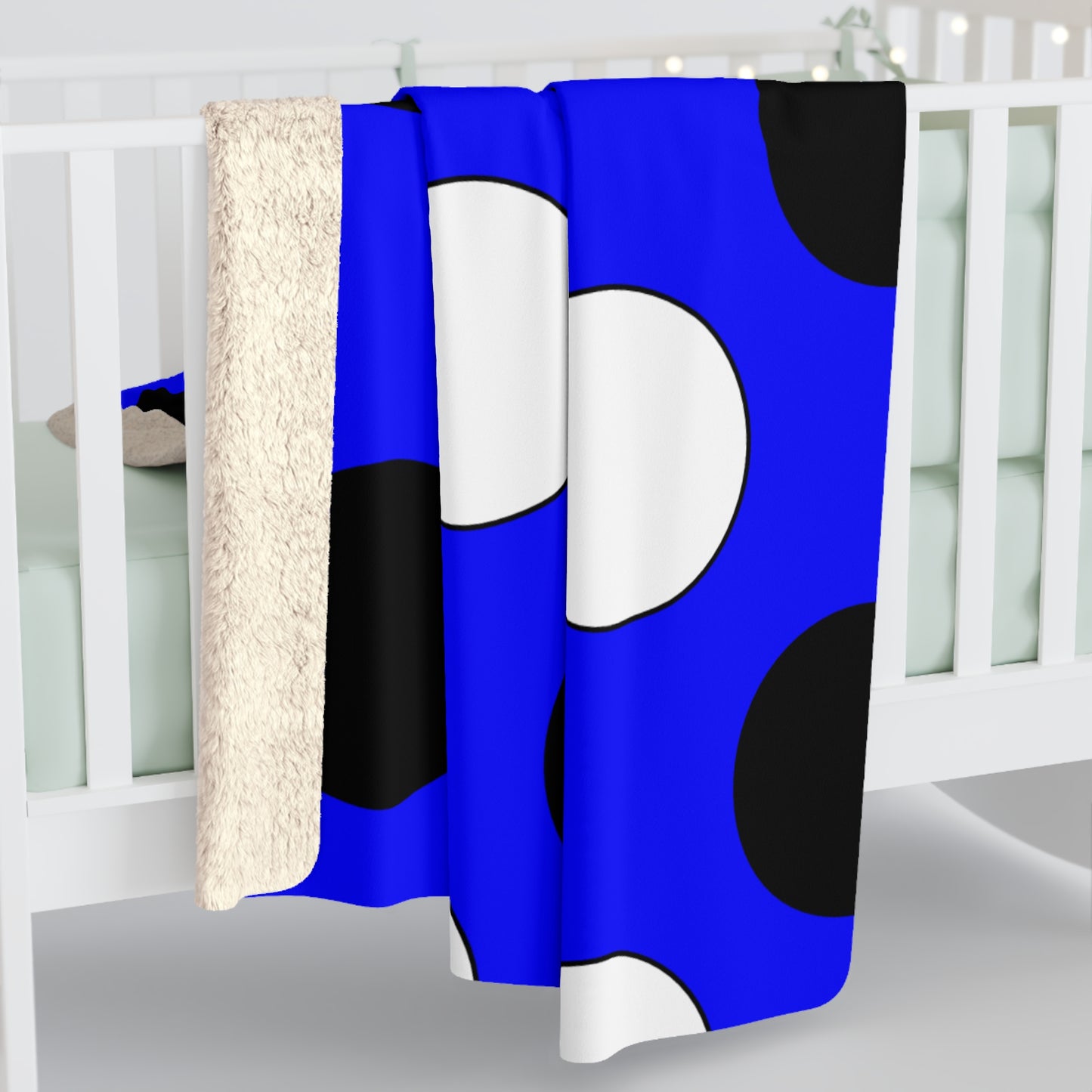 Blue, Black, White Retro Polka Dots Blanket Throw