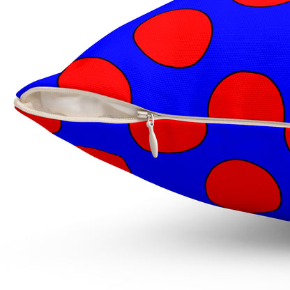 Blue, Red Retro Polka Dots Cushion Pillow