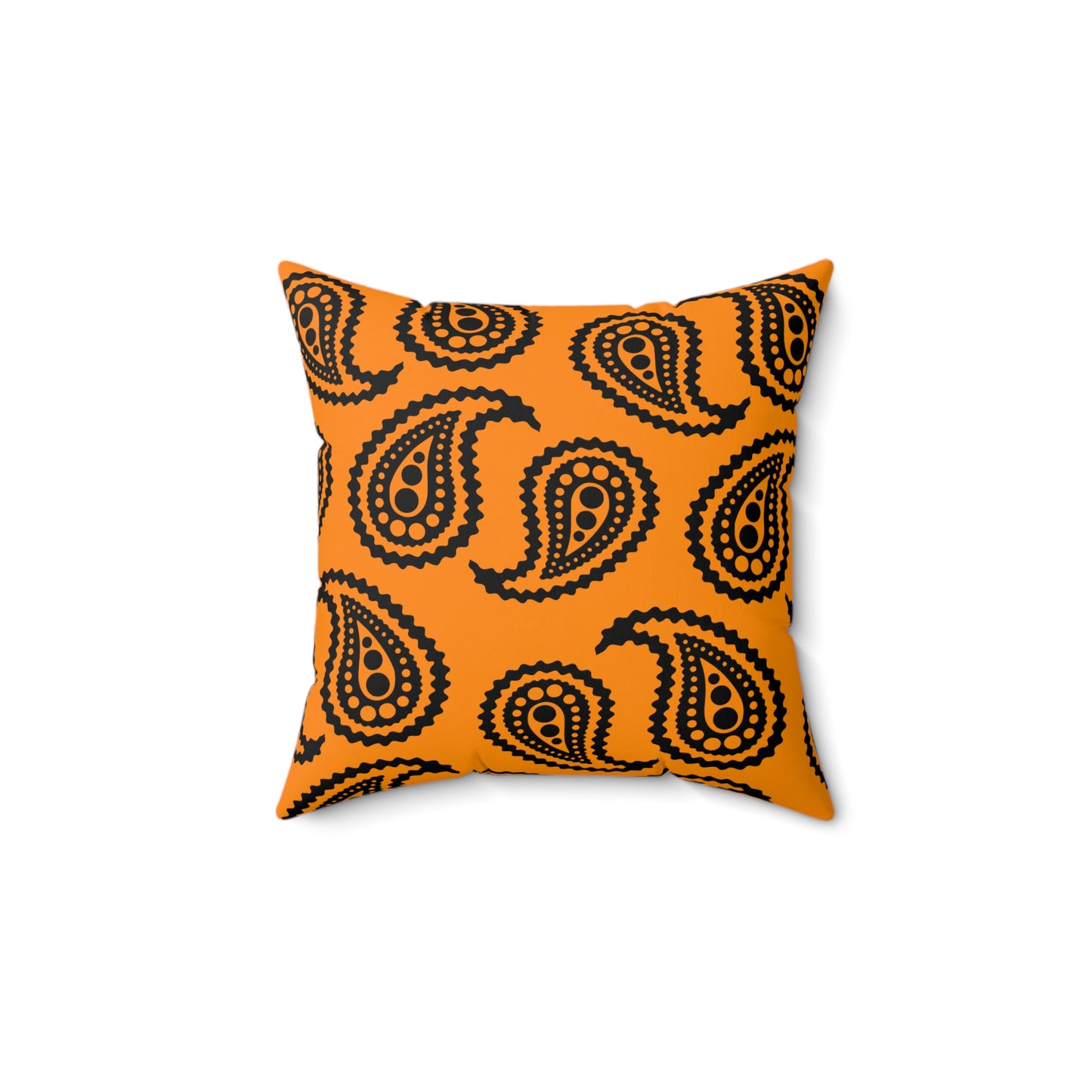 Dark Orange, Black Retro Paisley Cushion Pillow