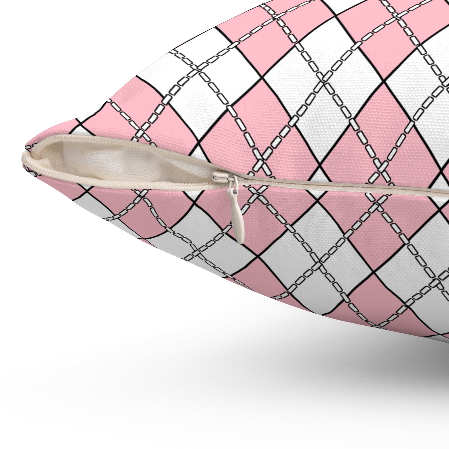 Pink, White Retro Argyle Cushion Pillow