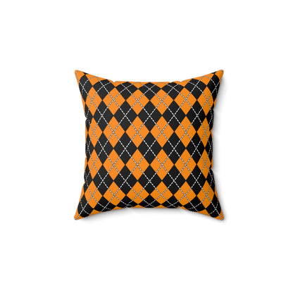 Dark Orange, Black Retro Argyle Cushion Pillow