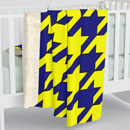 Navy Blue, Yellow Retro Houndstooth Blanket Throw